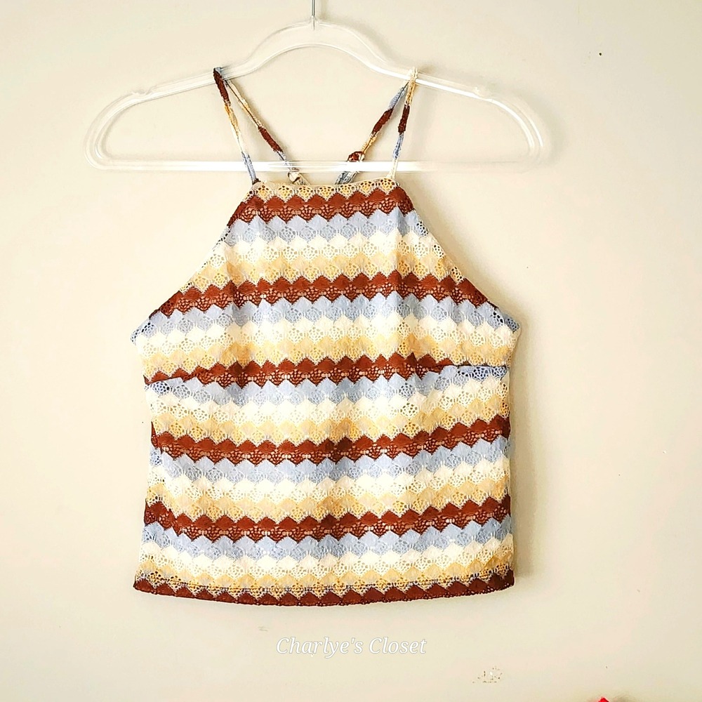 Derek Heart Crochet Inspo‎ Halter Tank Top Multicolor XL |Boho Festival Coastal